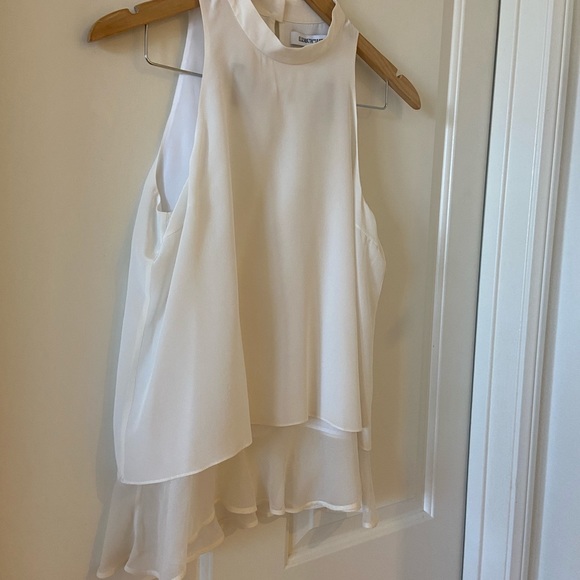 Elizabeth and James Sz Medium Women White Sleeveless Blouse w/ Ruffles 100% Silk - Picture 2 of 9